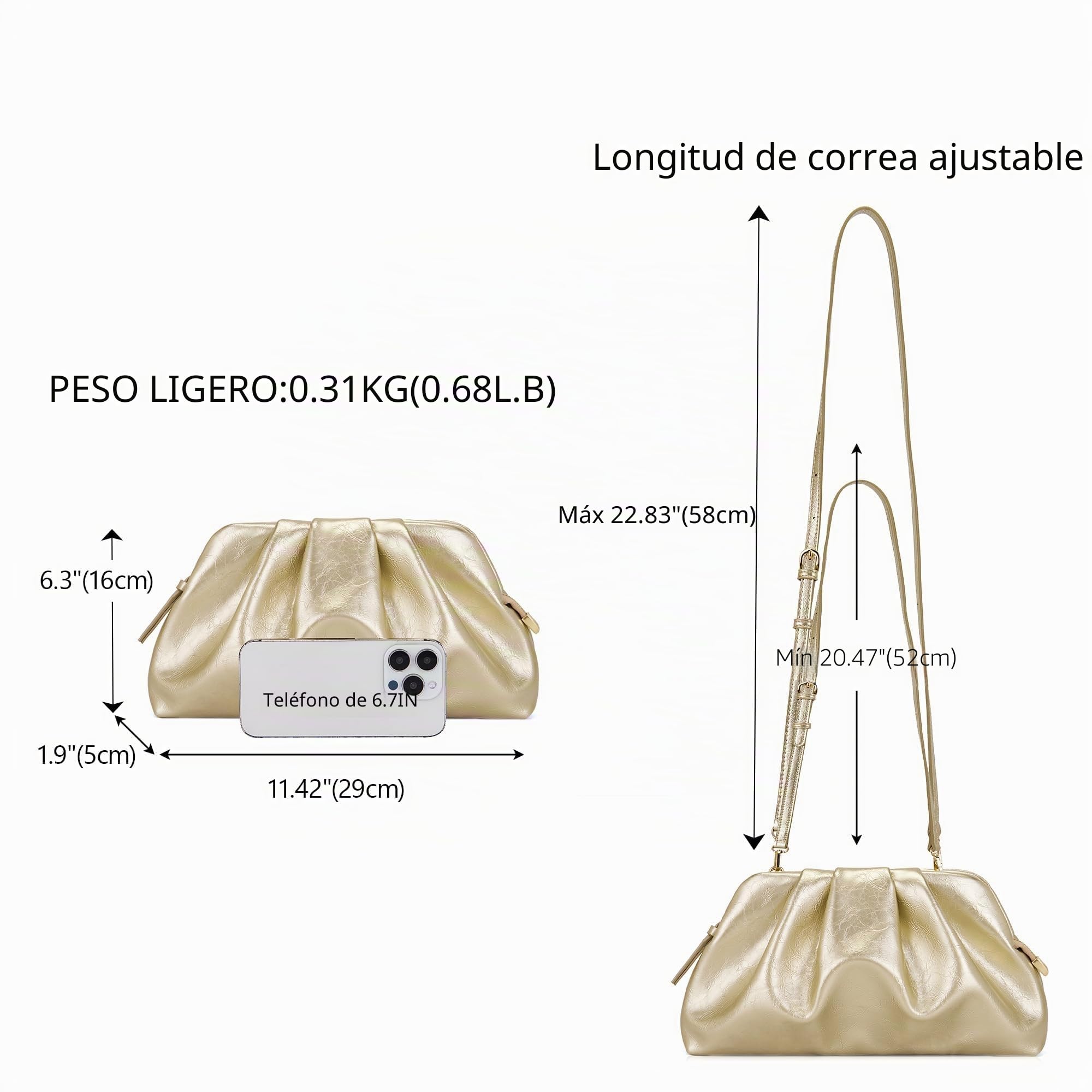 Bolso de noche para mujer, elegante, pequeño, de piel sintética, para bodas, con cremallera