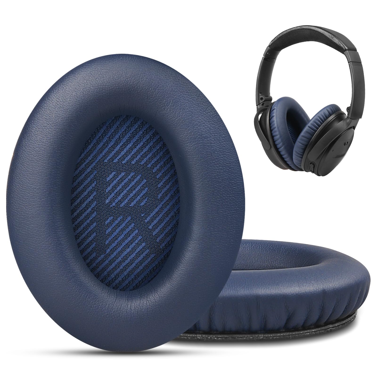 KASTWAVE Replacement Ear Pads Compatible for Bose QC35 & QC35ii Over-Ear Headphones Made- Comfortable Adaptive Memory Foam and Extra Durable Earpads Kit for Bose QuietComfort 35 &35ii(Navy blue)