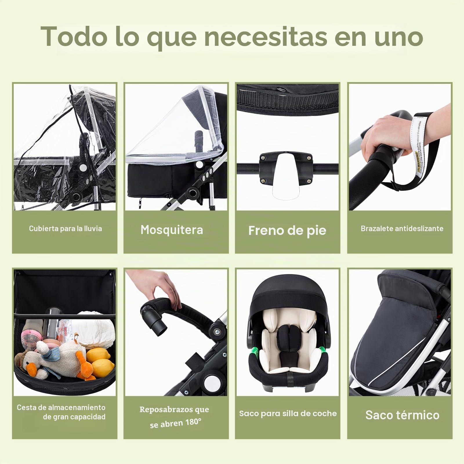 Zkiprm Cochecito de bebé 3 en 1 con sistema de viaje & cesta de transporte