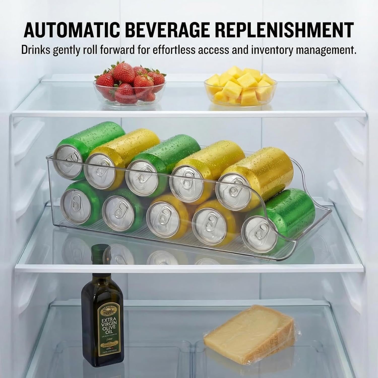 4-Piece Clear Beverage Can Organizer for Pantry, Pop Dispenser for Fridge Organizers and Storage, Kitchen Soda Holder