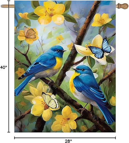 Miniatura 8 de Banderas grandes de primavera y verano de 28 x 40 pulgadas, bandera de jardín de pájaros florales de doble cara para porche exterior, patio,