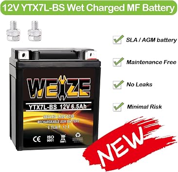 Weize YTX7L BS 120CCA ATV Battery High Performance - Maintenance Free - Sealed AGM YTX7L-BS Motorcycle Battery compatible with Honda Kawasaki Suzuki