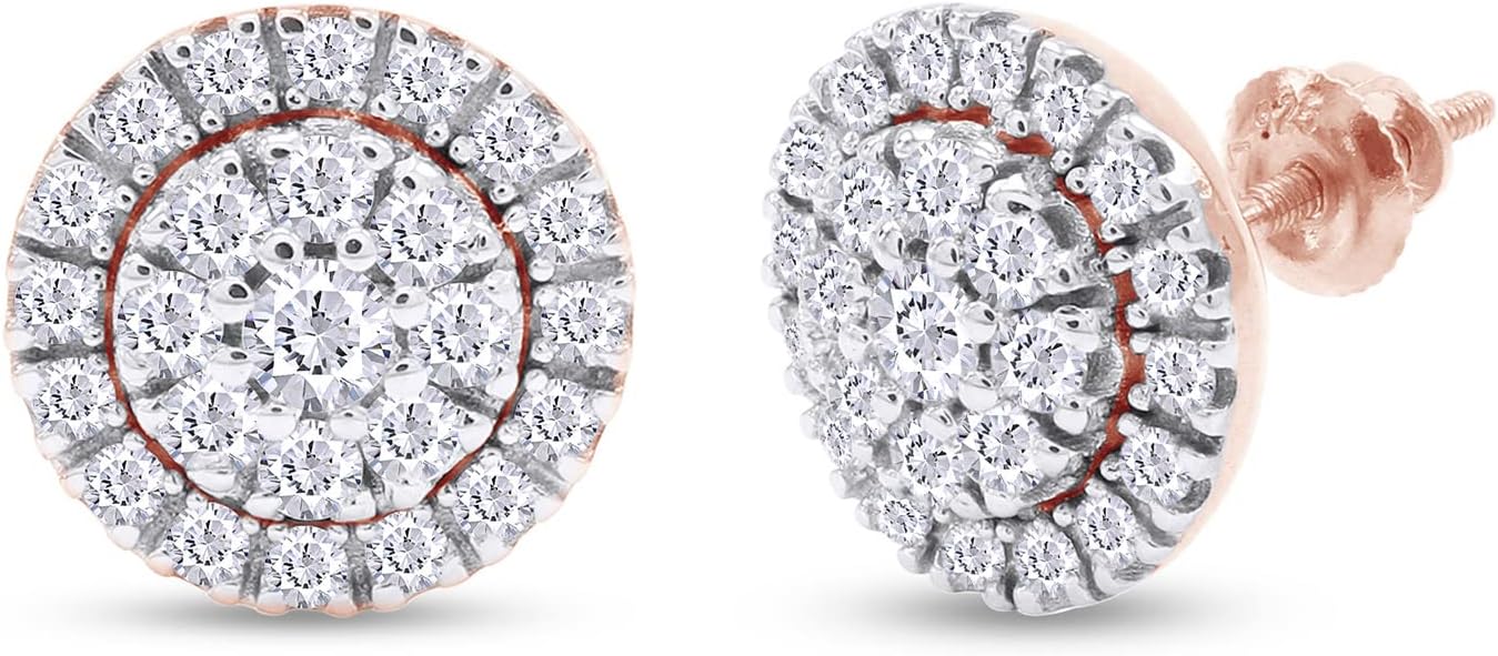 SAVEARTH DIAMONDS RoundLab Grown Diamond Circle Double Halo Screwback Stud Earrings for Ladies | 14K Gold (0.85 cttw, Color-G-H, Clarity-VS-SI)