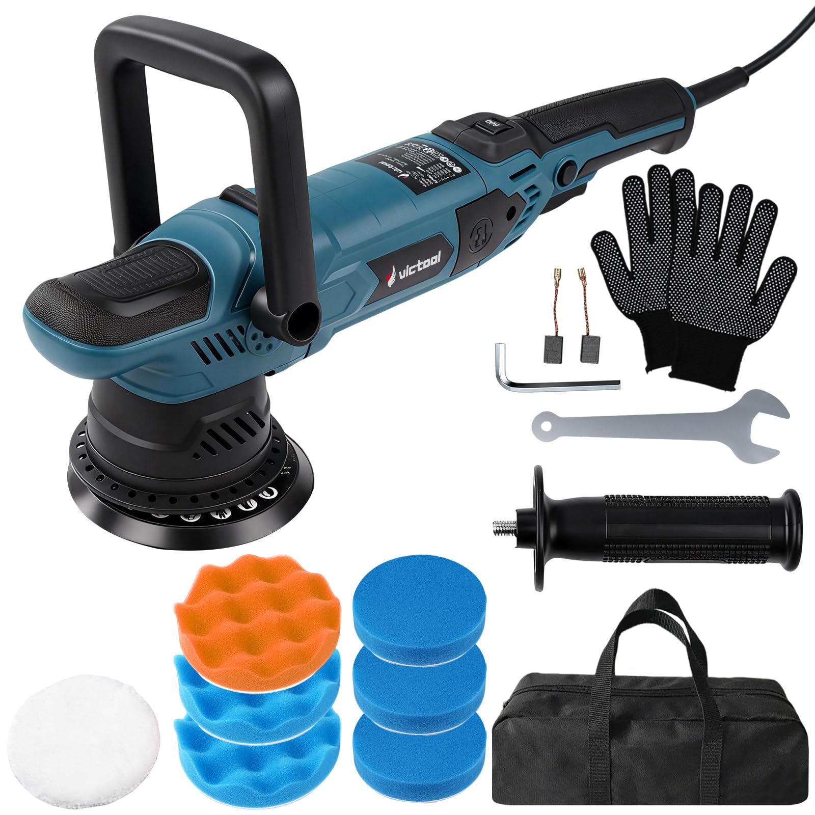 Pulidor excéntrico para coche, 15 mm, 1600 W, 6 velocidades variables (600-3600 rpm) con esponja y paños de pulido de lana, ideal para pulir coches, motocicletas y muebles