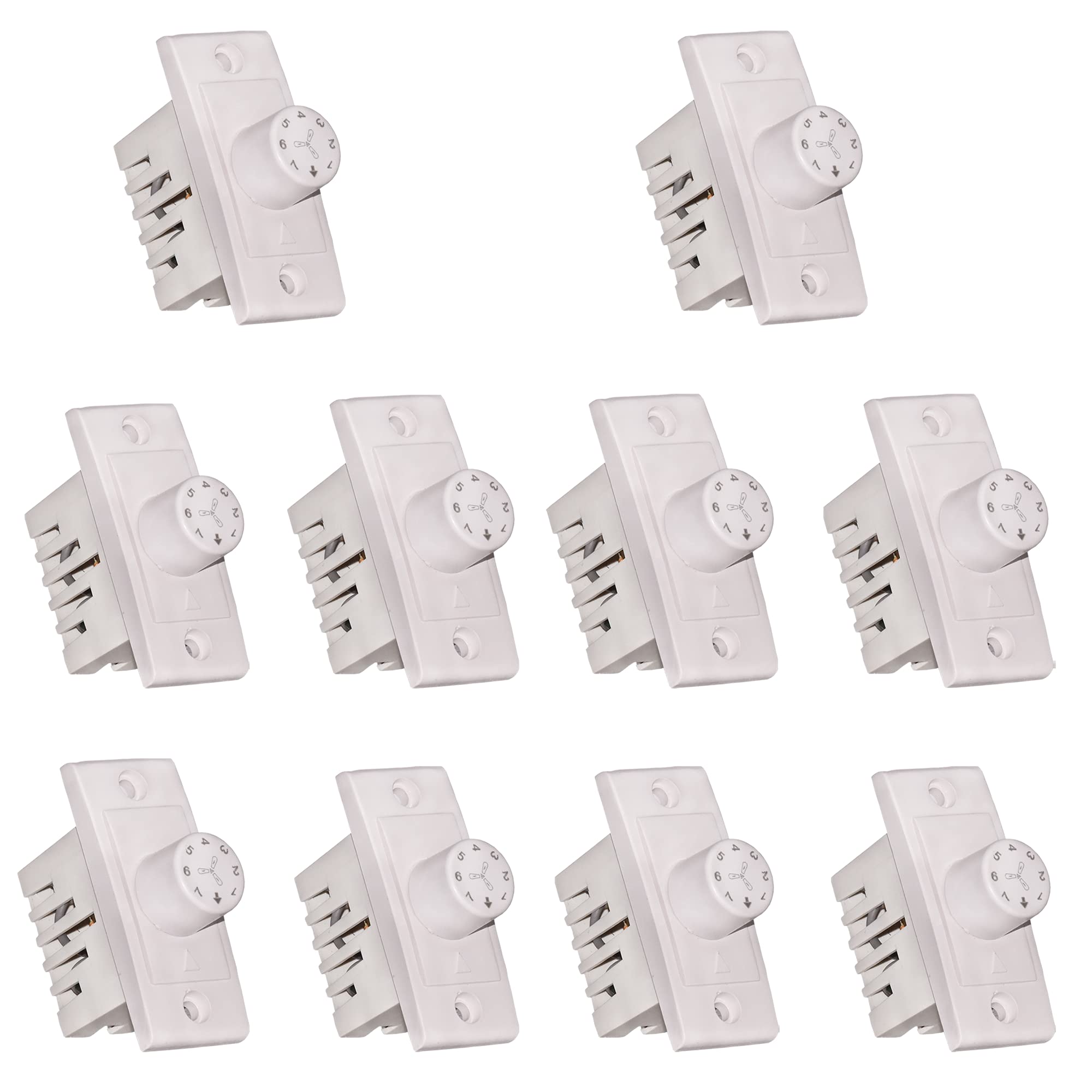 JOYAL (10pcs) Switch Type Regulator, 7-Step, 1 Way Non-Modular Step Type Fan Regulator for Home & Offices (White),(L*B = 5.5 * 2.4cm)-Pack of 10