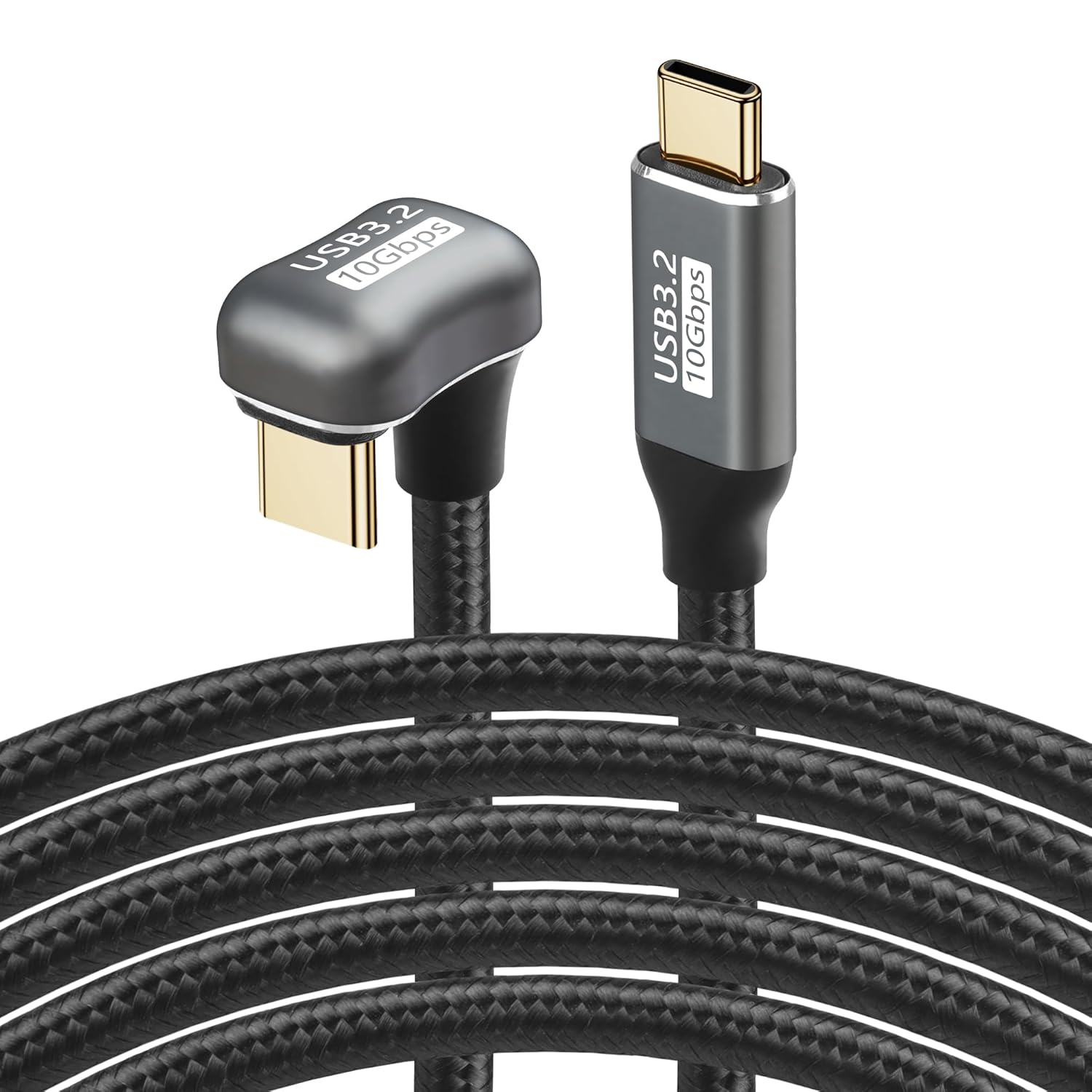 SinLoon USB C to C Cable 100W Opposite U Shape Back Angled Type C Male to Female Extension Data Cord 10Gbps Fast Charging Nylon Braided for C Devices (1.5M/4.9FT) (Pack of 2)
