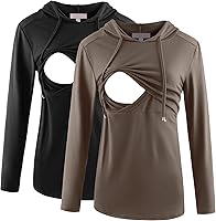 Vista 36 de Bhome Camisa de lactancia de manga larga con capucha para lactancia materna Negro/Gris