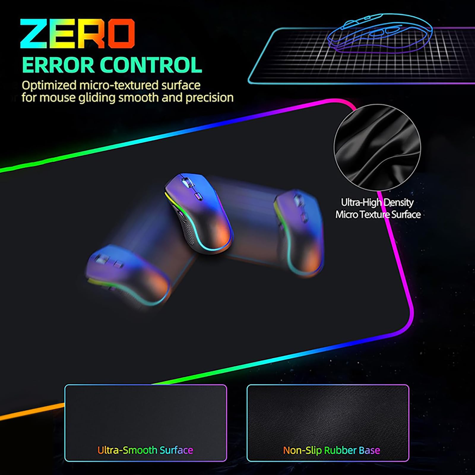 Alfombrilla de ratón RGB XXL con carga inalámbrica Qi de 15 W, 800 x 300 mm, impermeable, antideslizante, iluminación LED multicolor para juegos y oficina en casa, color negro