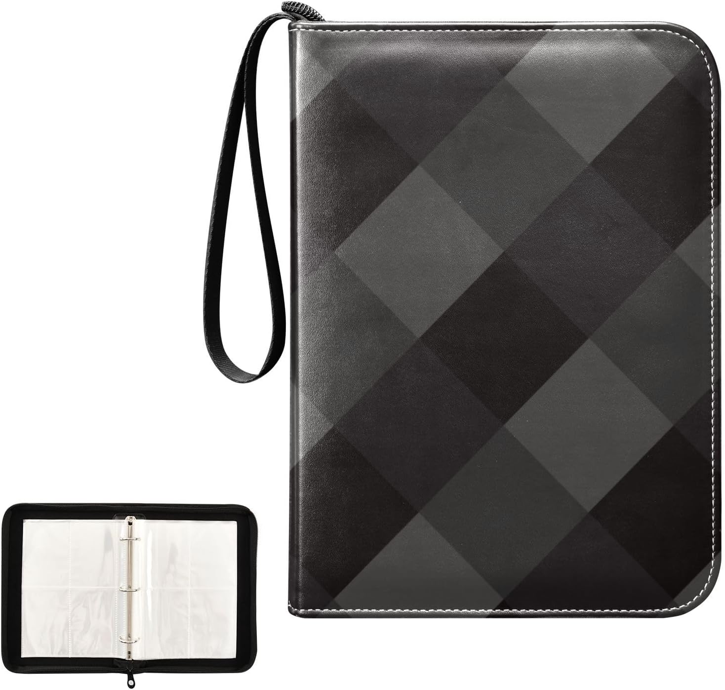 Card Binder Trading Card Binder PU Leather Card Collection Binder 4 Pocket Baseball Football Sports Card Holder Album Book Storage for 400 Cards Black Plaid