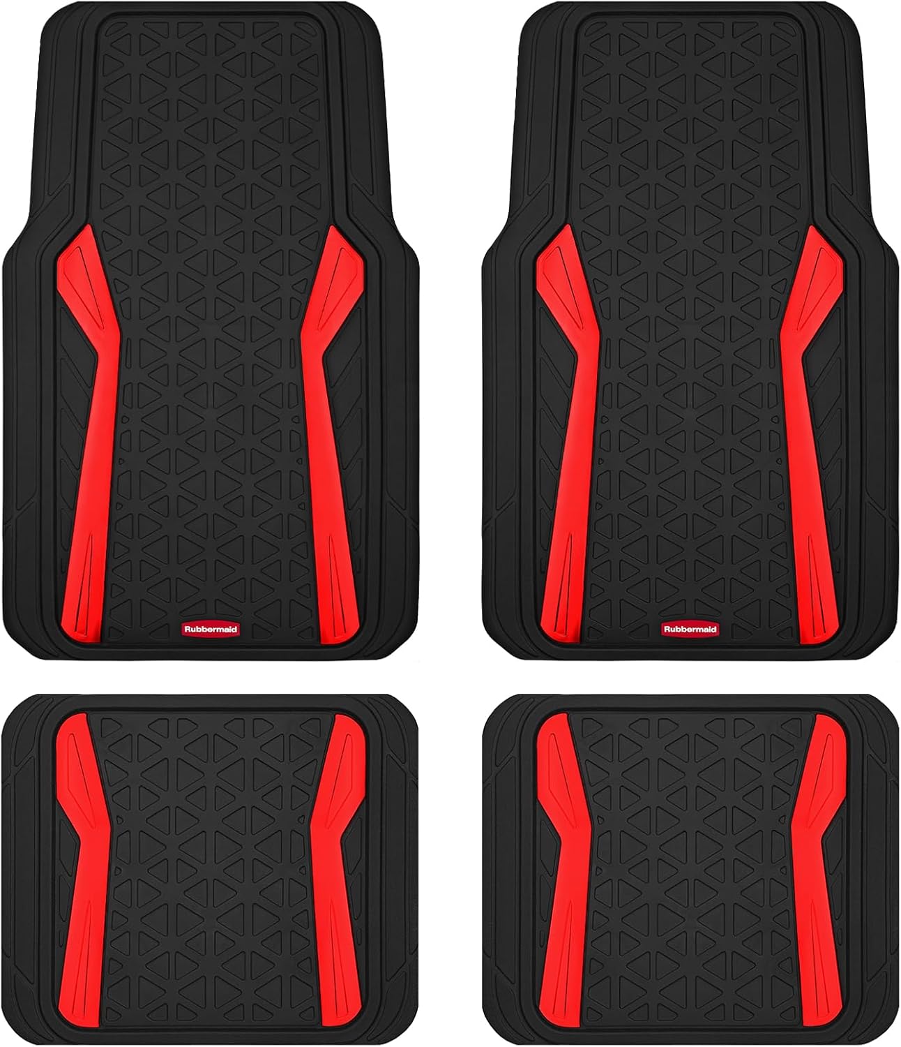 Rubbermaid Car Floor Mats Full Set,Premium Heavy Duty All-Weather Car Mats– Rugged Rubber with Brushed Aluminum Inserts, Universal Trim-to-Fit, Anti-Slip Backing for Cars, SUVs, Trucks & Vans - Red
