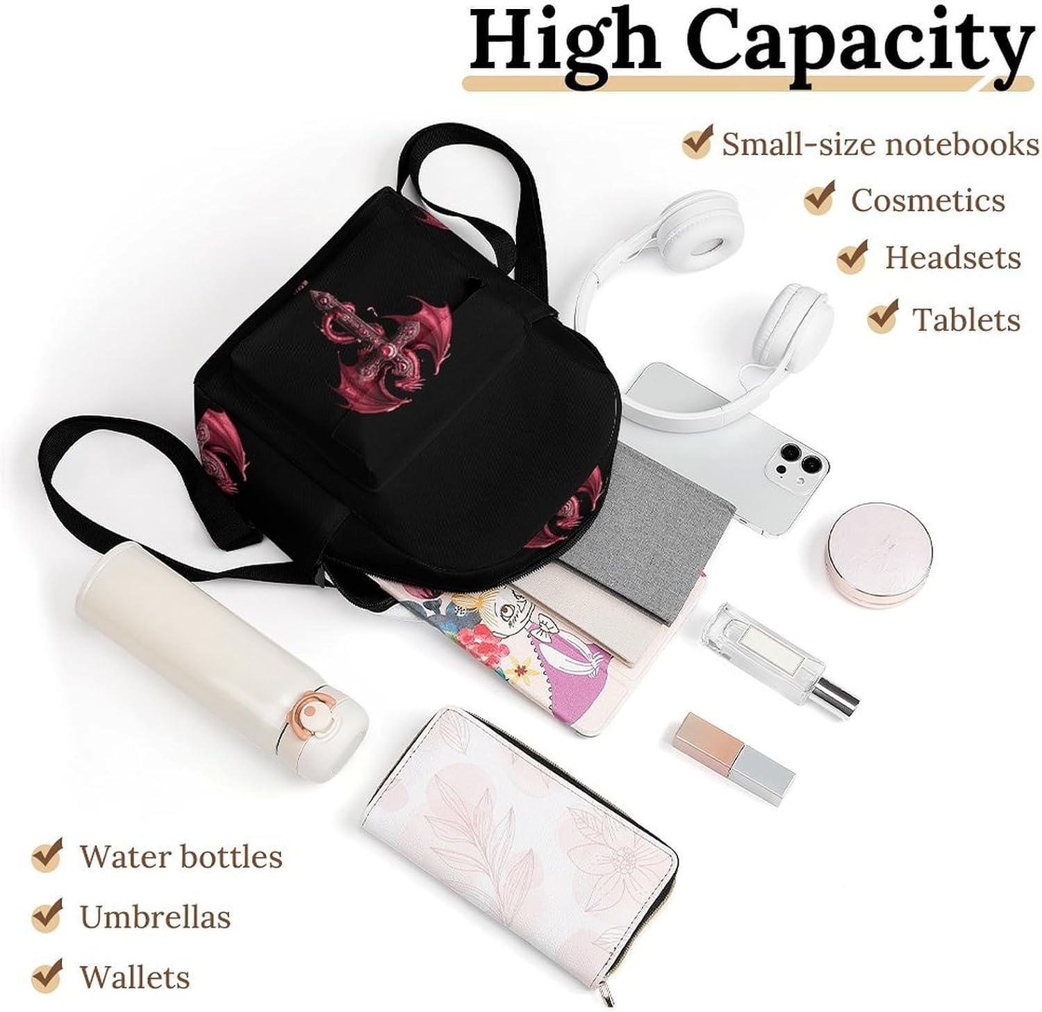 Dragon-Crosses Travel Backpack for Women Casual Shoulder Bag Mini Daypack Hiking Work