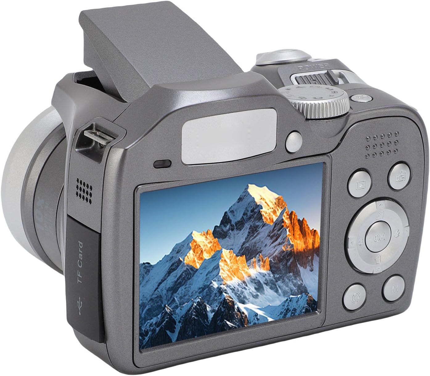 Digital Camera 4K 60M UHD DSLR Camera with 12x Optical Zoom 6X Digital Zoom Built-in LED Flash for Travel Photography Silver