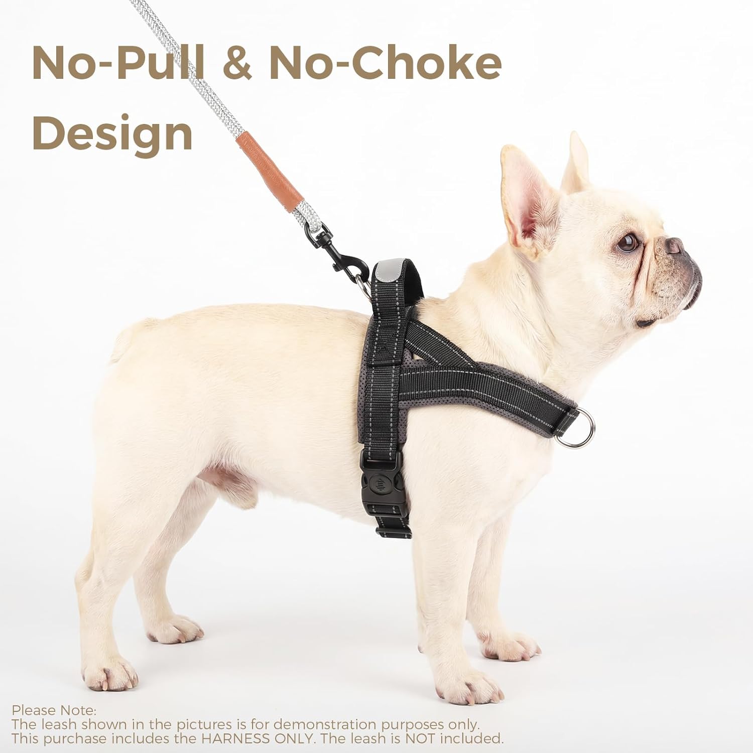 No Pull Dog Harness with Handle, Corgi Adjustable Reflective Dog Vest, Breathable Air Mesh Padded Pet Harness with Front Leash Clip for Small Medium Dogs, Black, XL