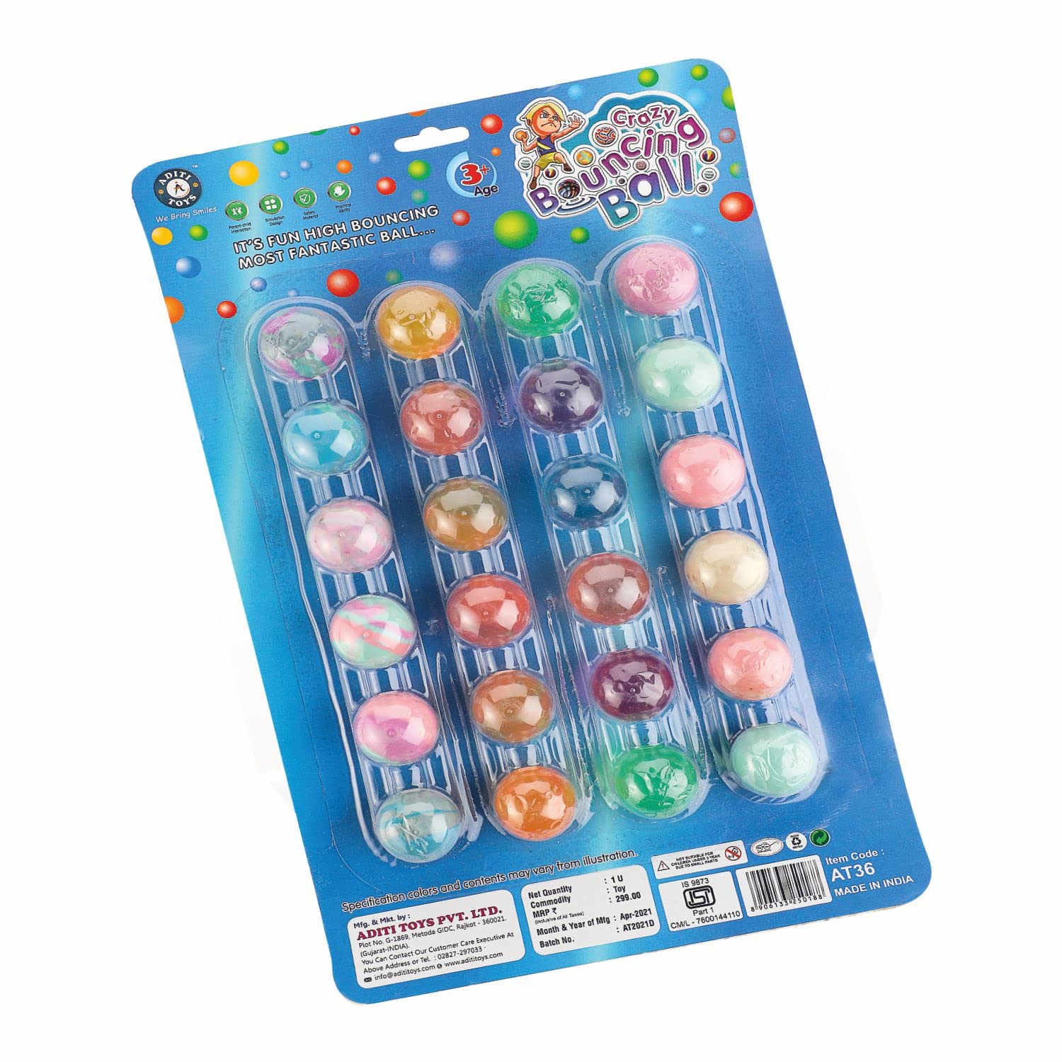 Crazy Bouncing Ball in Colourful Different Color Ball for All Age Children, Crazy Bouncy Jumping Balls (Multi Colour Texture)-Rubber, Pack of 24 Pics, BIS Approved