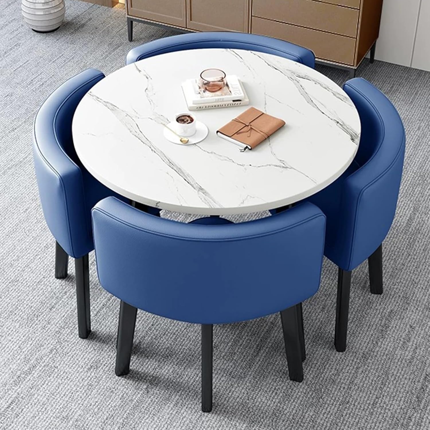 Simple Office Table Round Furniture Table for 4, Save Space, Office/Reception Room/Club Table and Chair Set, Reduce Bumping Injuries(Gray)