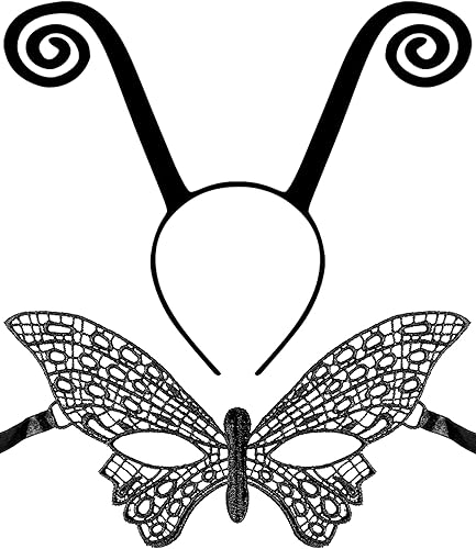 QLINLEAF Diadema de antena de hormiga, máscara de encaje de mariposa para mujer, Halloween, fiesta de máscaras, cosplay, accesorios de disfraz