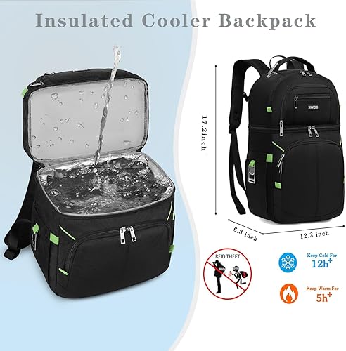 Miniatura 5 de Mochila enfriadora aislada, bolsa enfriadora a prueba de fugas de doble cubierta, mochila enfriadora aislada para almuerzo para hombres y mujeres