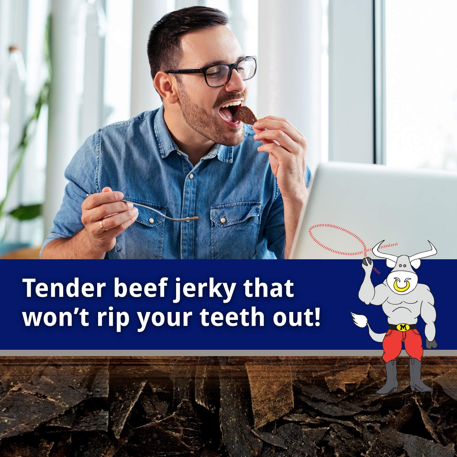 Mingua Beef Jerky BBQ-Seasoned - Nitrate-Free Meat Snack Packs - 100% US Beef (Four 3.5-Ounce Bags)