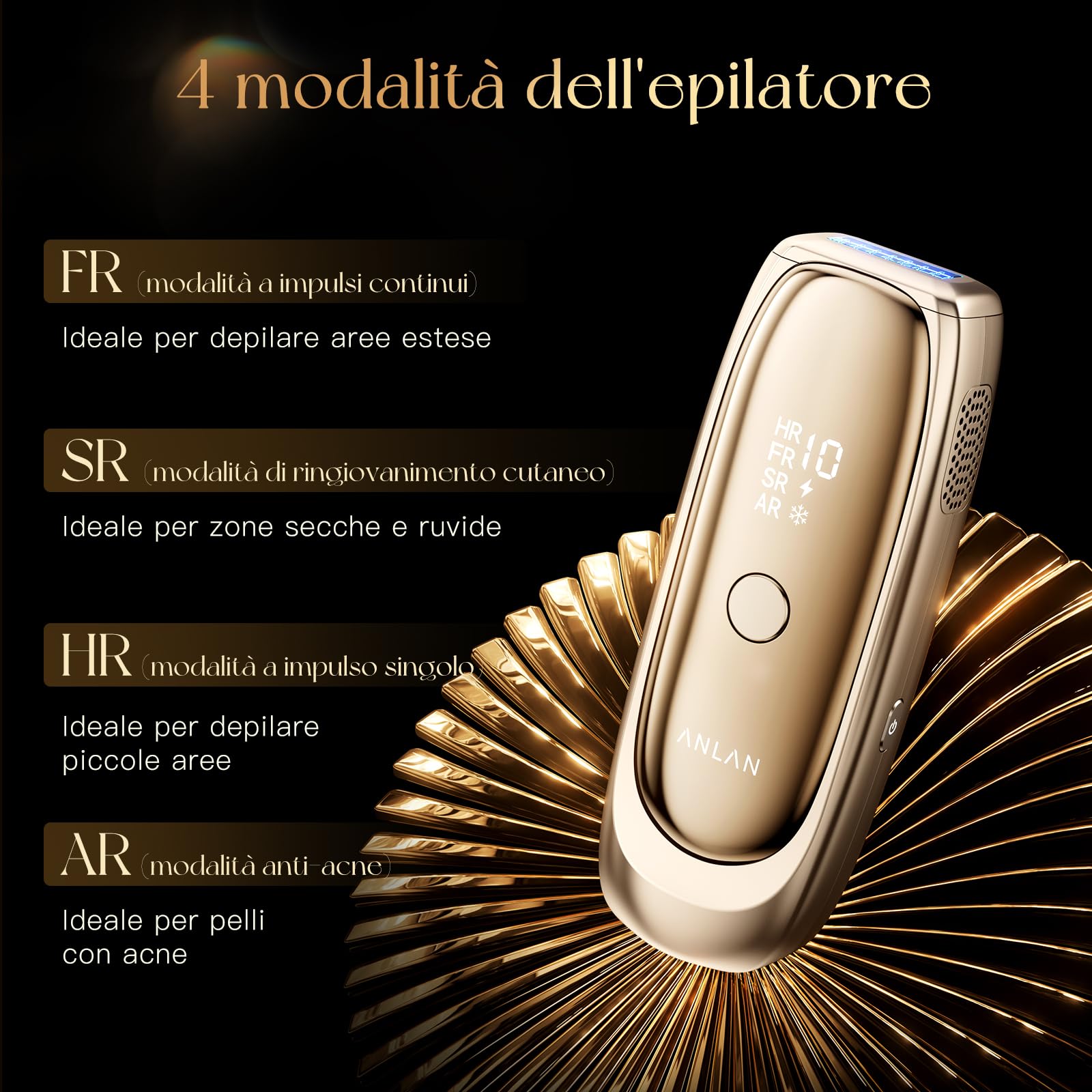 ANLAN 26J Epilatore Luce Pulsata con Raffreddamento Zaffiro Epilatore Laser 10 Livelli e 4 Modalità Luce Pulsee Epilazione IPL per Corpo, Viso, Maglia - Donna e Uomo