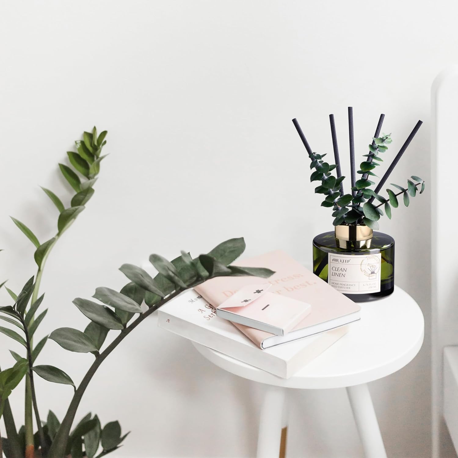 Airkeep Reed Diffuser Set with 6.76 fl oz Clean Linen Scent Essential Oils and 3 Leaves & 8 Diffuser Sticks,Bathroom Shelf Decor & Air Freshener, House Bedroom Office Decor & Gifts - Image 5