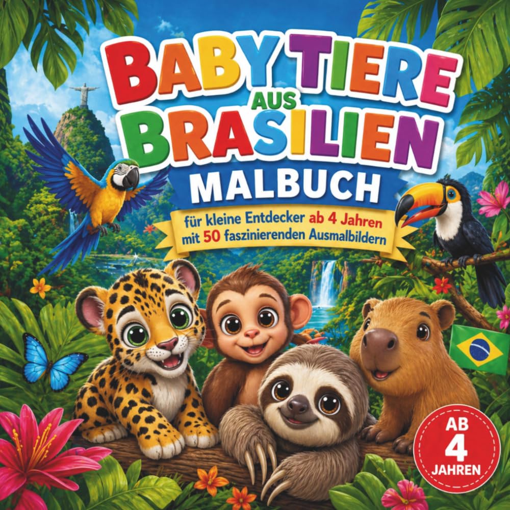 Baby Tiere aus Brasilien Malbuch für kleine Entdecker ab 4 Jahren mit 50 faszinierenden Ausmalbildern