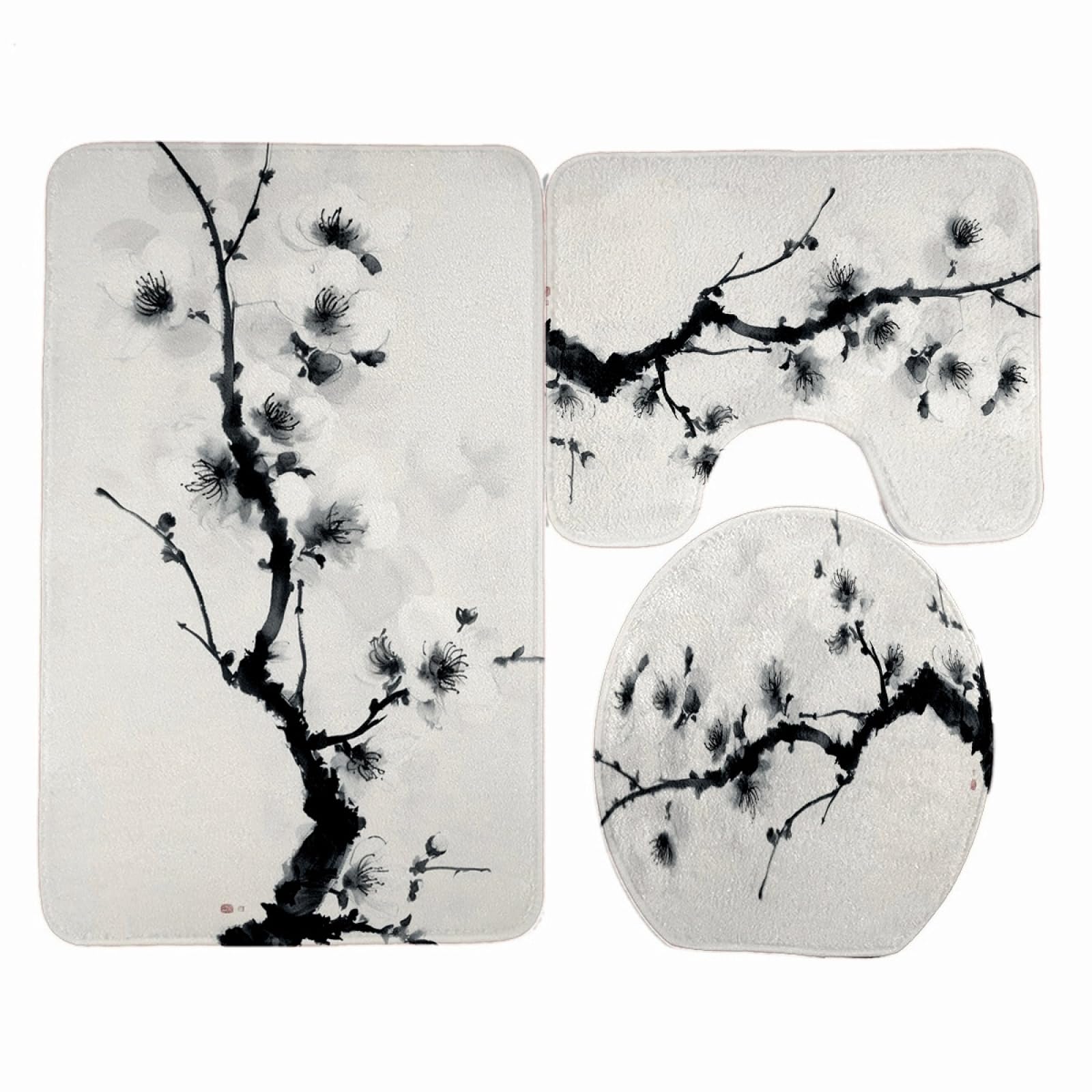 Tapis d'entrée arbre noir et ensemble de bain 3 pièces en polyester lavable 45x75cm
