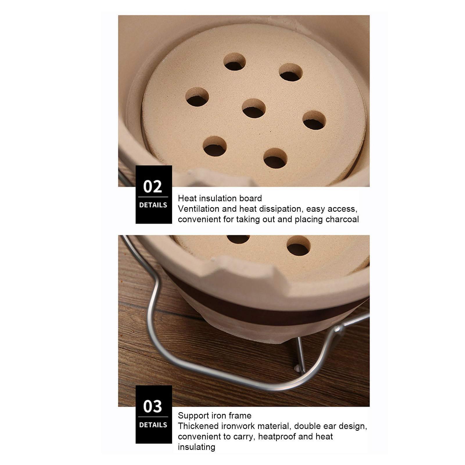 Cocoarm Ceramiczny Piec na Węgiel Drzewny z Gliny, Piec do Parzenia Herbaty i Mały Grill do Domowego Pikniku na świeżym Powietrzu