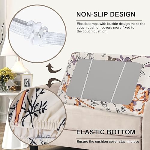 Miniatura 3 de NIBESSER Fundas de cojín de repuesto impresas y elásticas para sofá, protector de muebles con parte inferior elástica (M, patrón de flores)