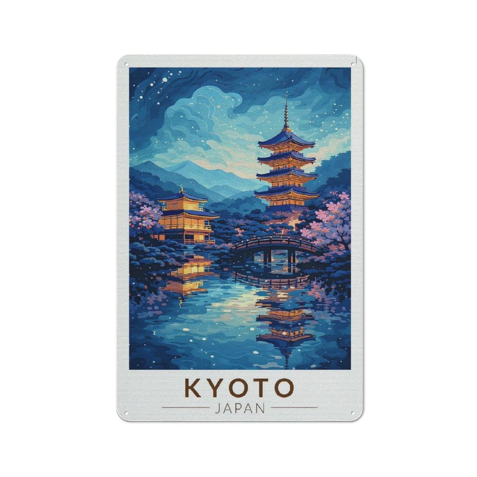 Junmoney Style-16 Tin Sign 30X20cm With Kyoto Japan Pagoda Reflection For Garage Wall, Retro-Style Decor, For Room Styling Across Garages And Workshops