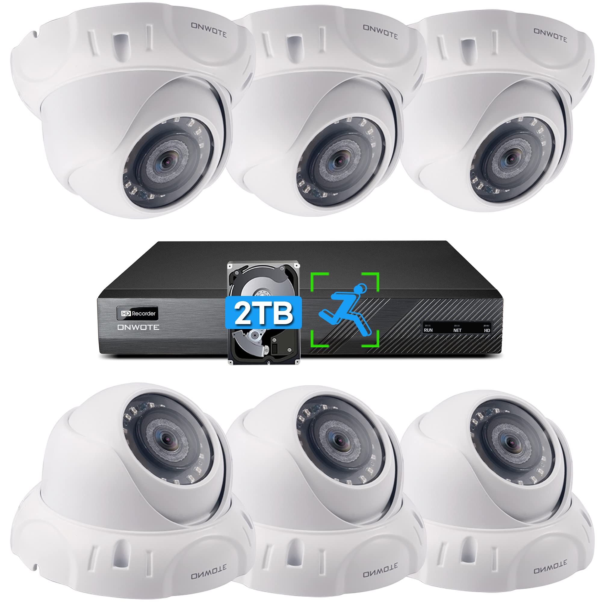 ONWOTE 4K PoE Security Camera System, Smart Human Detection, (6) 8MP Outdoor Wide Angle Wired PoE IP Cameras, 8-CH H.265+ ...