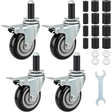 Finnhomy 4 Inch Prep Table Cater Wheels Set of 4 Heavy Duty Expanding Stem Casters Fit 7/8", 1", 1-1/2" and 1-5/8" Tube Leg with Brake for Stainless Steel Furniture Legs, Worktable, Kitchen Workbench
