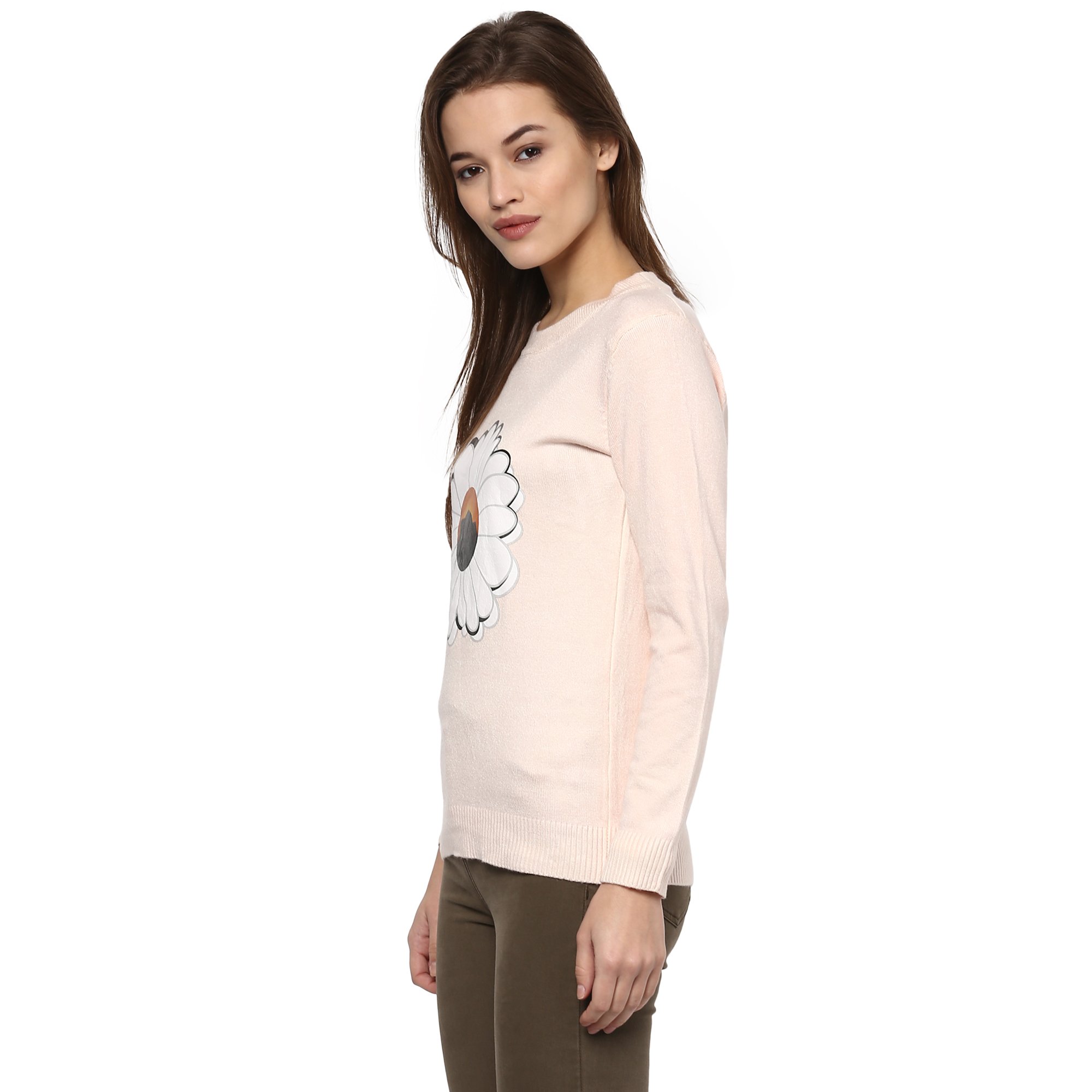 CAMEY Women's Fashion Stretchy Round Neck Peach Long Sleeve Pullovers Sweaters Top 2