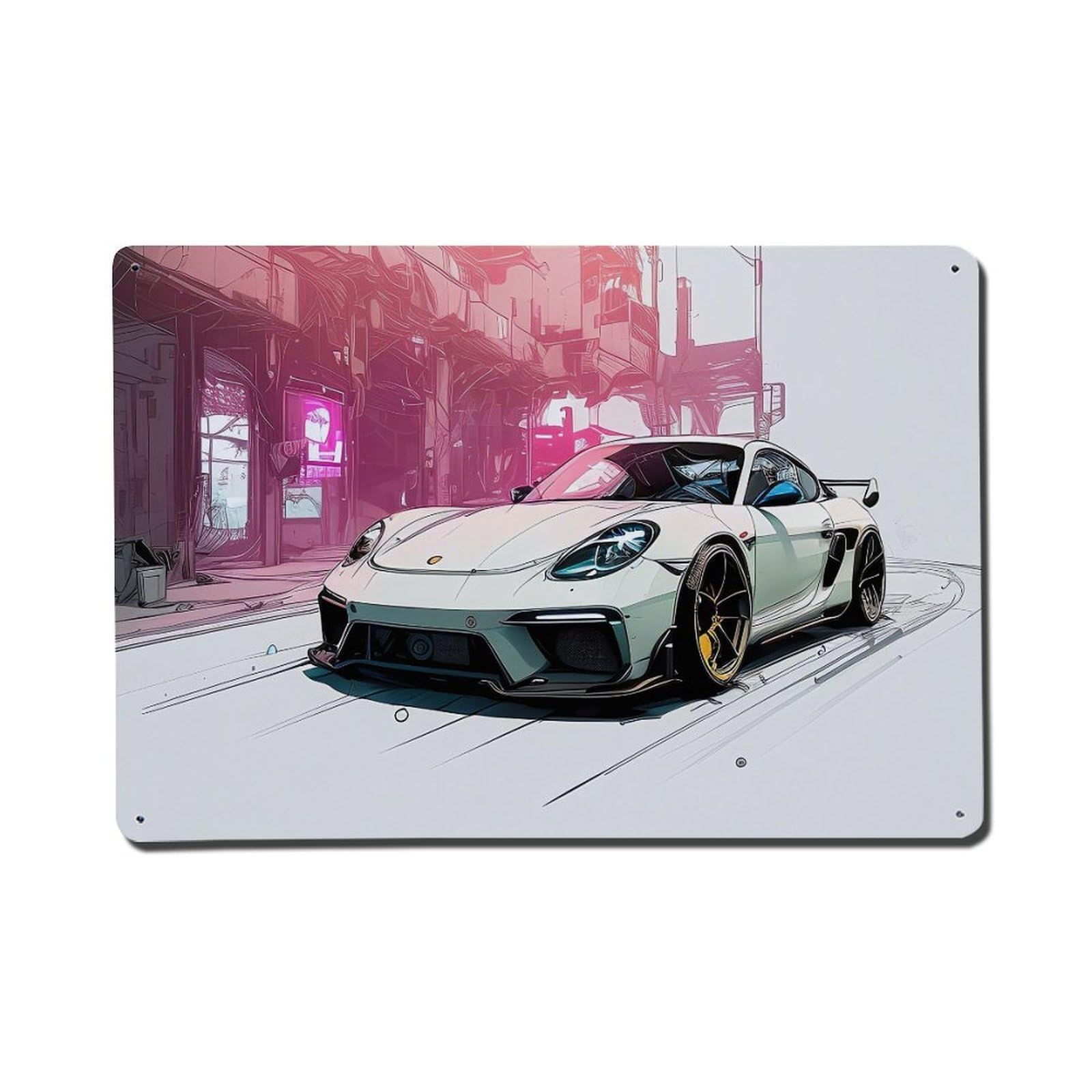 Vintage 718 German Racing Cayman GT4 Supercar Motorsport Metal Tin Sign Plaque Wall Decor for Cafe, Man Cave, Club Bar, Office, Home Garden Round Metal Poster 8x12Inch