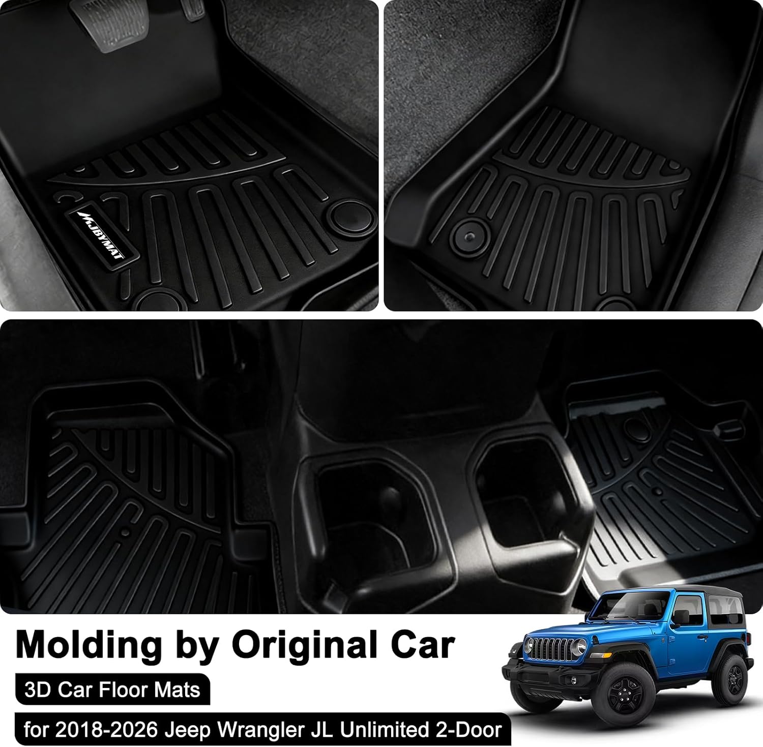Floor Mats for 2018-2025 2026 Jeep Wrangler JL Unlimited 2-Door (Not Fit JK & 4XE), TPE All Weather Protection Heavy Duty 1st & 2nd Row Floor Liners Automotive Accessories,Black