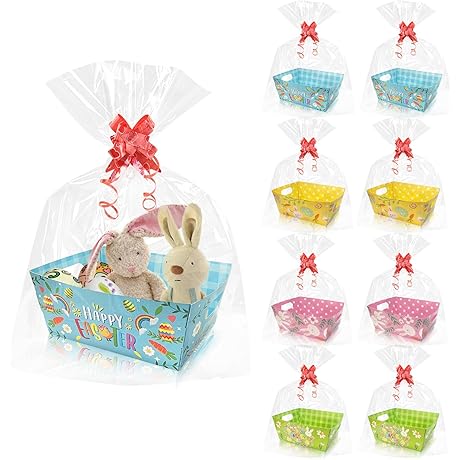 CIEOVO Easter Baskets: Fillable Empty Gift Totes with Cellophane & Bows for...