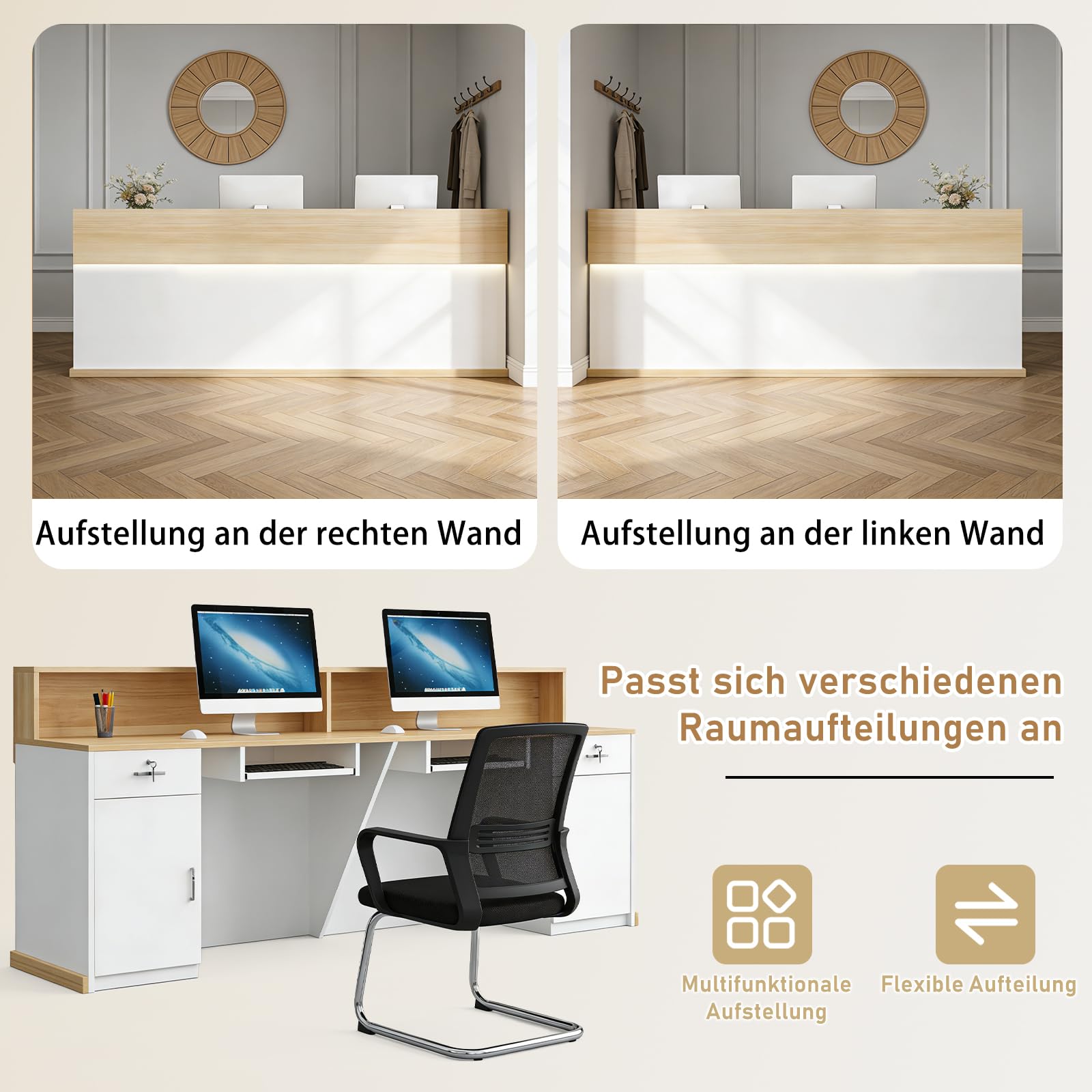 Empfangstheke mit Schubladen Holz Rezeptionstheke für Hotel Salon Geschäft
