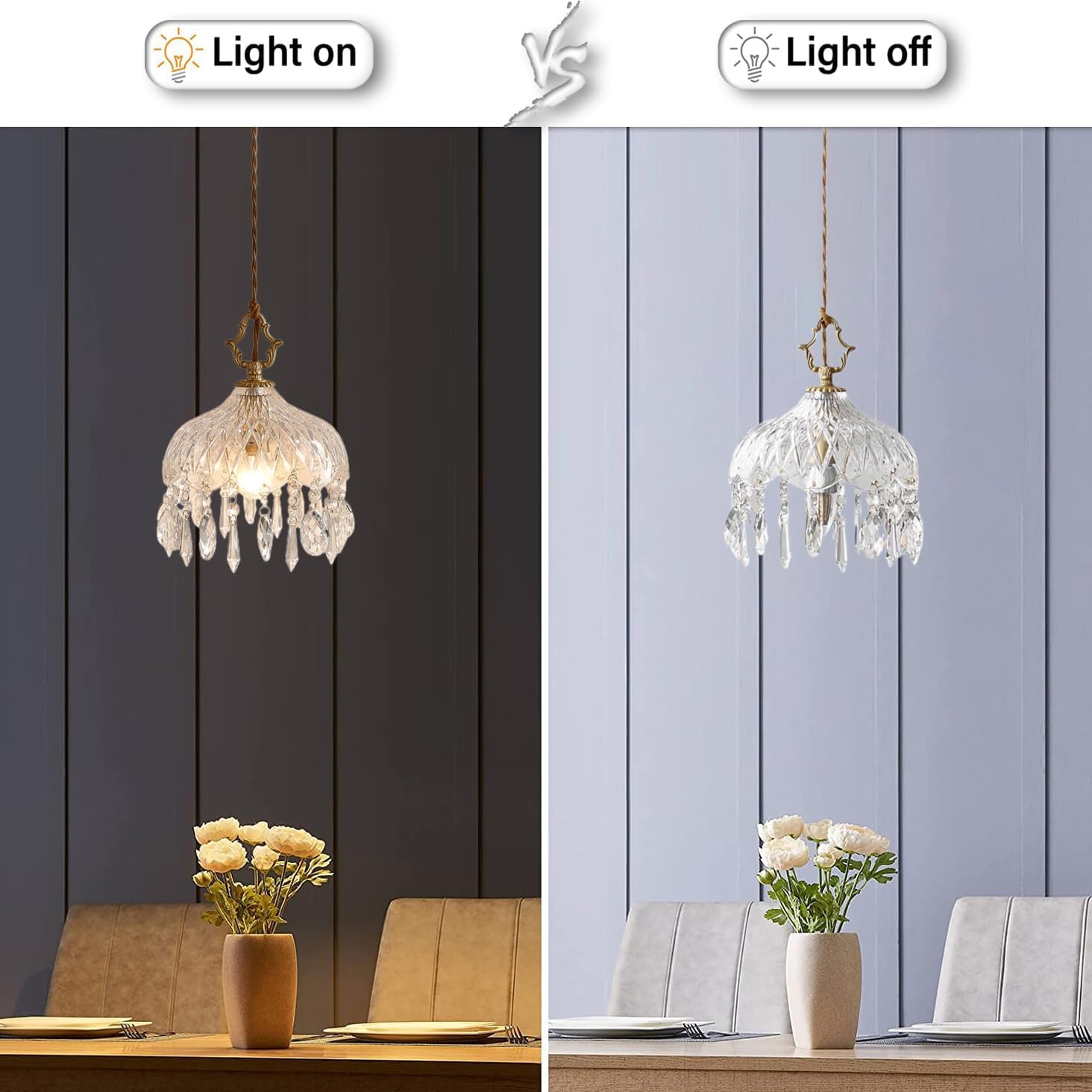Duży kryształowy żyrandol w stylu vintage - wykończenie antycznej miedzi, przezroczysty szklany klosz, mini lampa wisząca idealna do salonu, jadalni, przedpokoju, sypialni