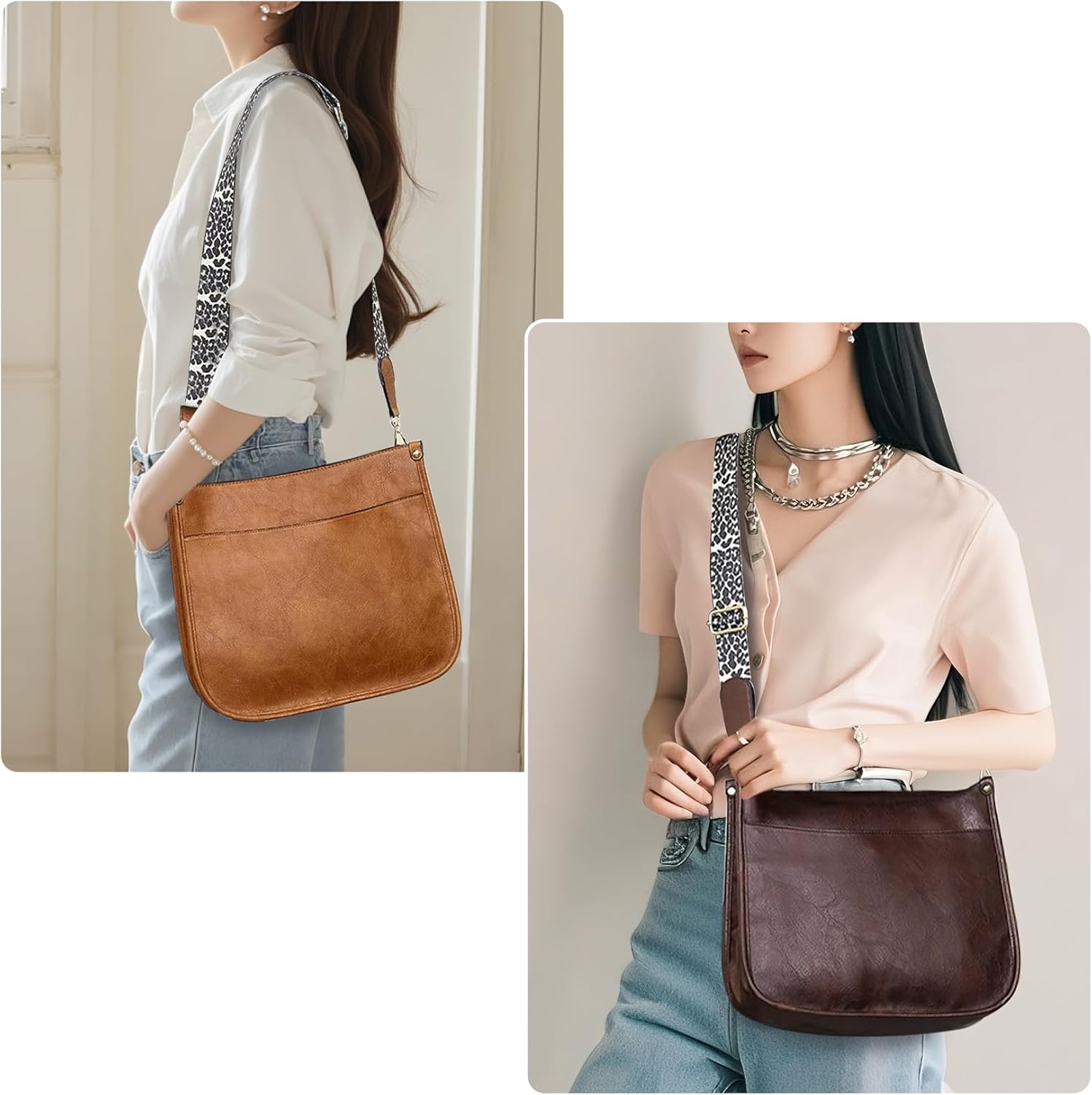 NOTAG Crossbody Bag for Women PU Leather Handbags Crossbody Purse Ladies Shoulder Bag with Leopard Print Adjustable Strap