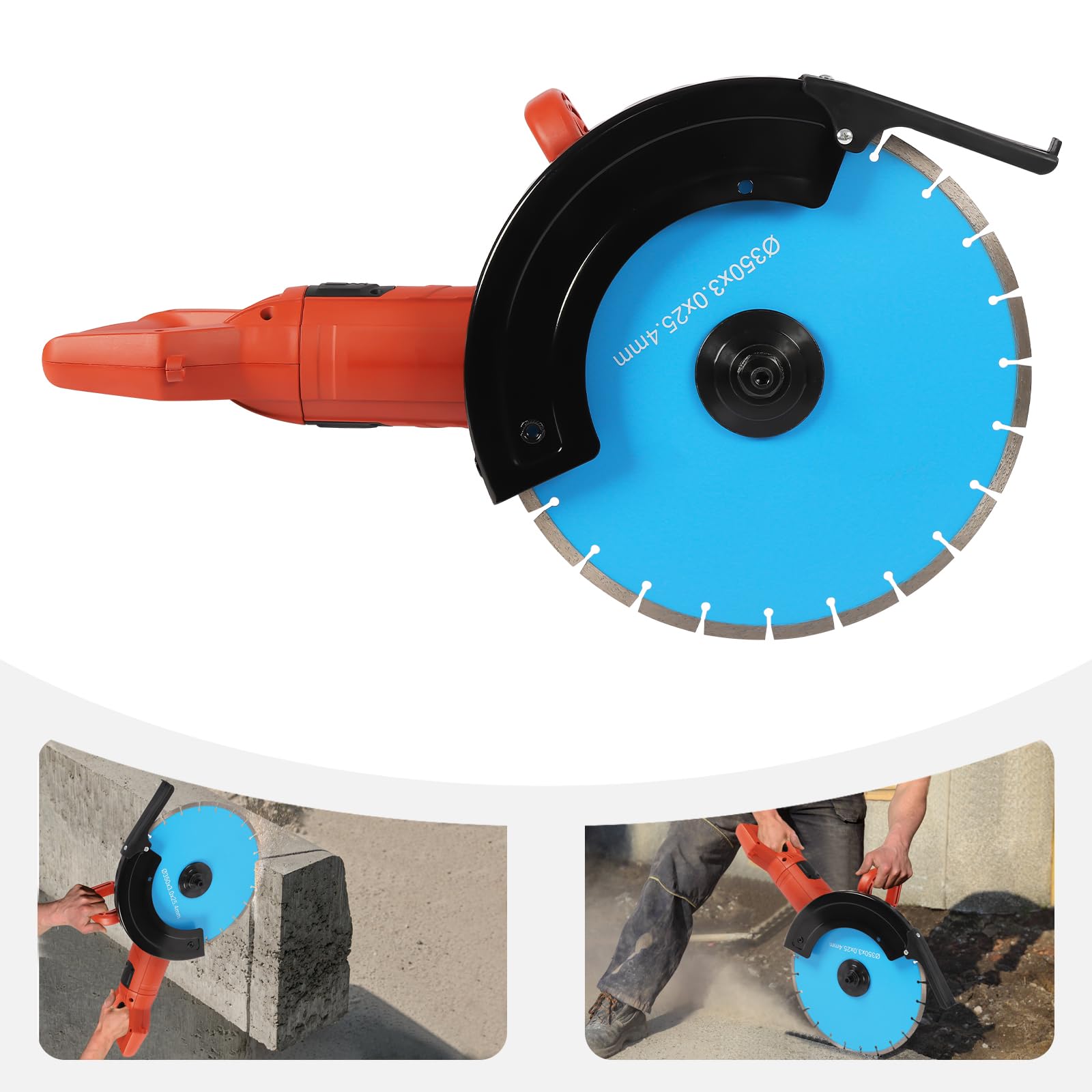 Elektryczna piła do betonu 3000 W z tarczą diamentową 35 cm, głębokość cięcia 13,5 cm, obrotowy uchwyt, bezpyłowe cięcie na mokro, silnik z czystej miedzi, do betonu, muru i płytek