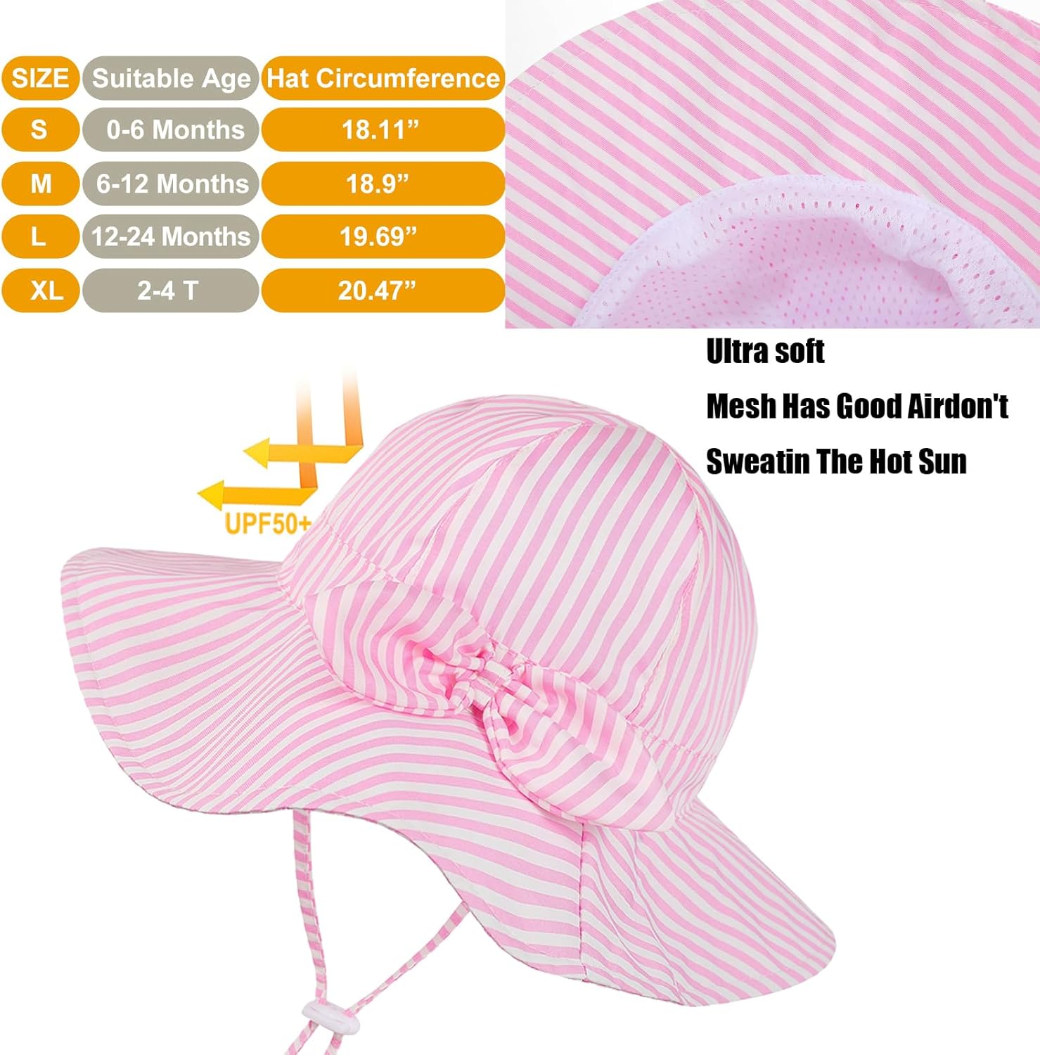 Baby Girl Sun Hat Toddler Beach Hats with UPF 50+ Protective Infant Summer Hat with Wide Brim Baby Girls Bucket Hat - Image 4