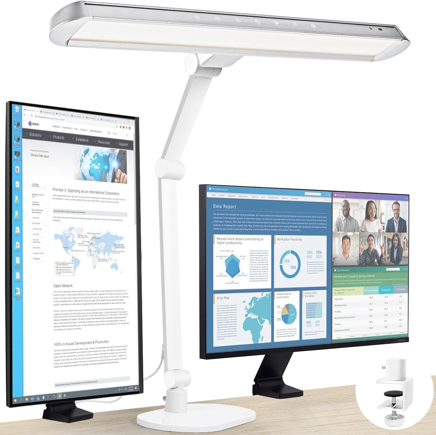 Desk Lamp with Clamp for Home Office, Dimmable Eye-Care Architect Table Lamps with Touch Control, 19W LED Desk Lights Adjustable Gooseneck with Base for College Dorm Room, Reading Drafting