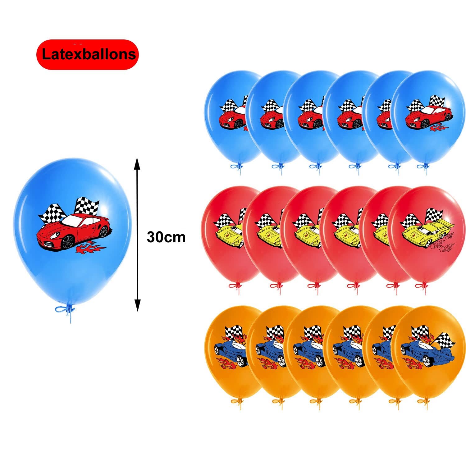 Racing Cars Ballon-Set XXL – Perfekte Deko Für Kindergeburtstag Mit Rennwagen-Motto, Inkl. Zahlenballon 1-9