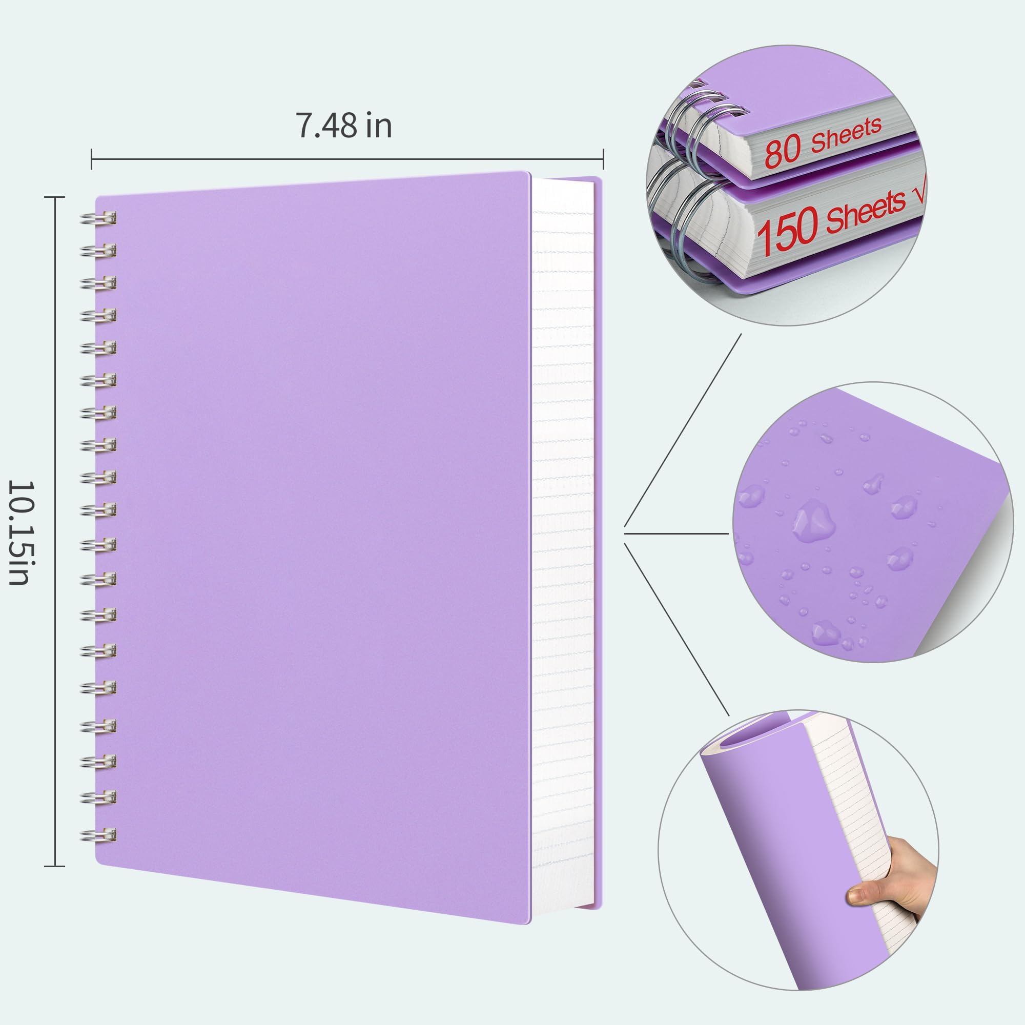 AHGXG Quaderno a spirale a righe, grande, B5, 19 x 25,8 cm, 300 pagine, carta spessa 100 g/m², copertina rigida in plastica, per lavoro, ufficio, scuola, appunti, colore: viola
