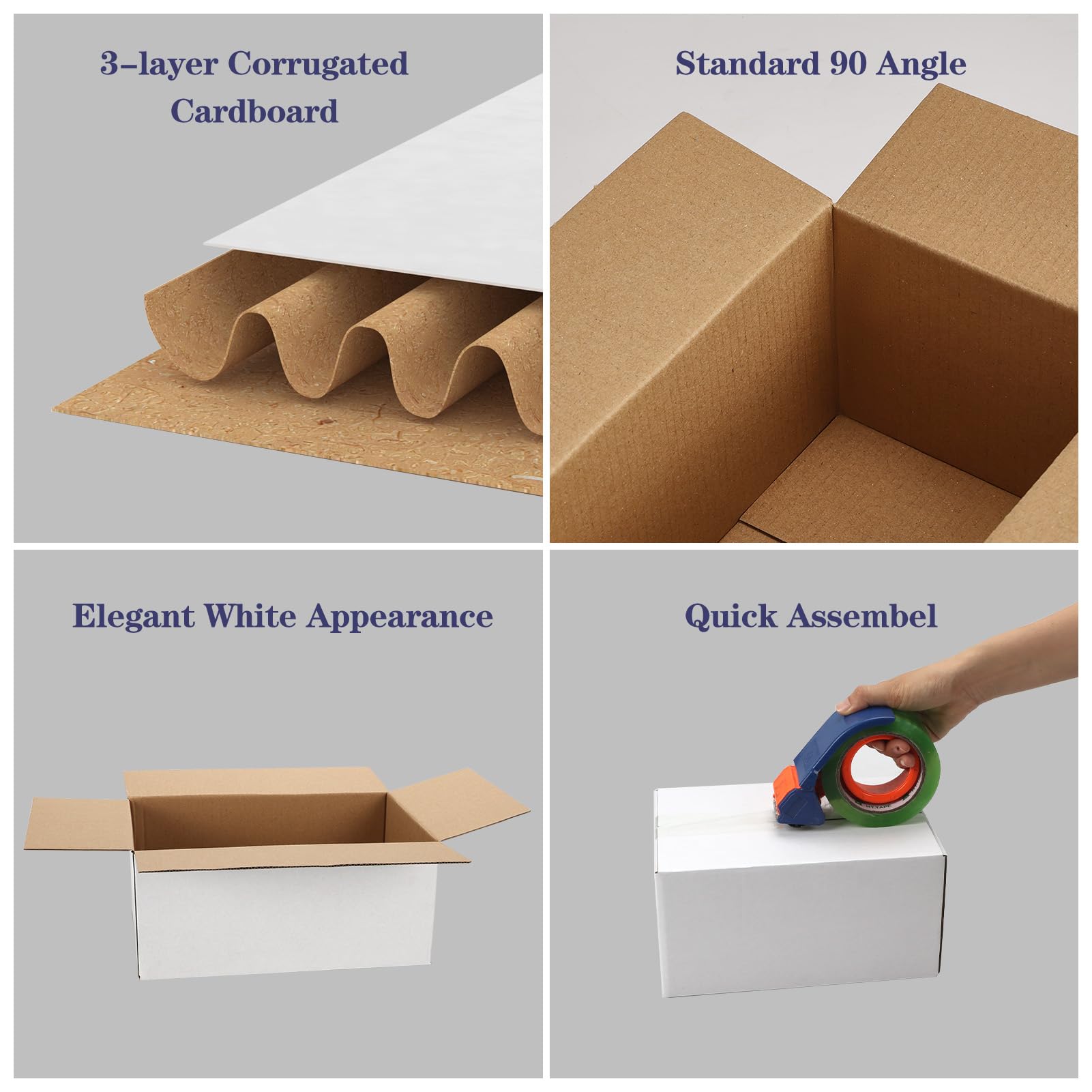 Cajas de envío de 9 x 6 x 4 pulgadas, juego de 40 unidades, caja de cartón corrugado blanco para envíos de negocios