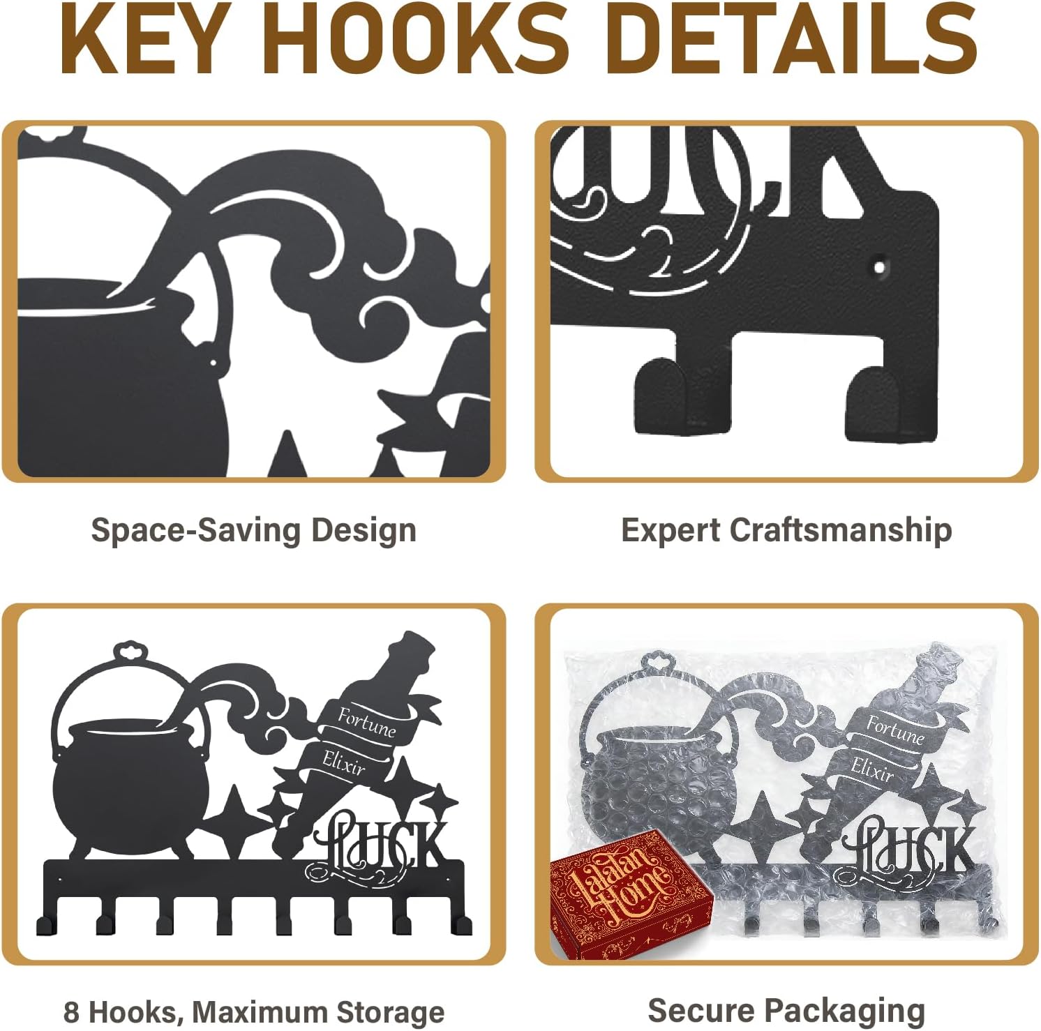 Liquid Luck Potion Metal Key Hooks – 8-Hook Wall Organizer with Matte Finish | Magical-Themed Home Decor & Gifts for HP Fans Lucky Charms and Personal Messages Unique for Friends