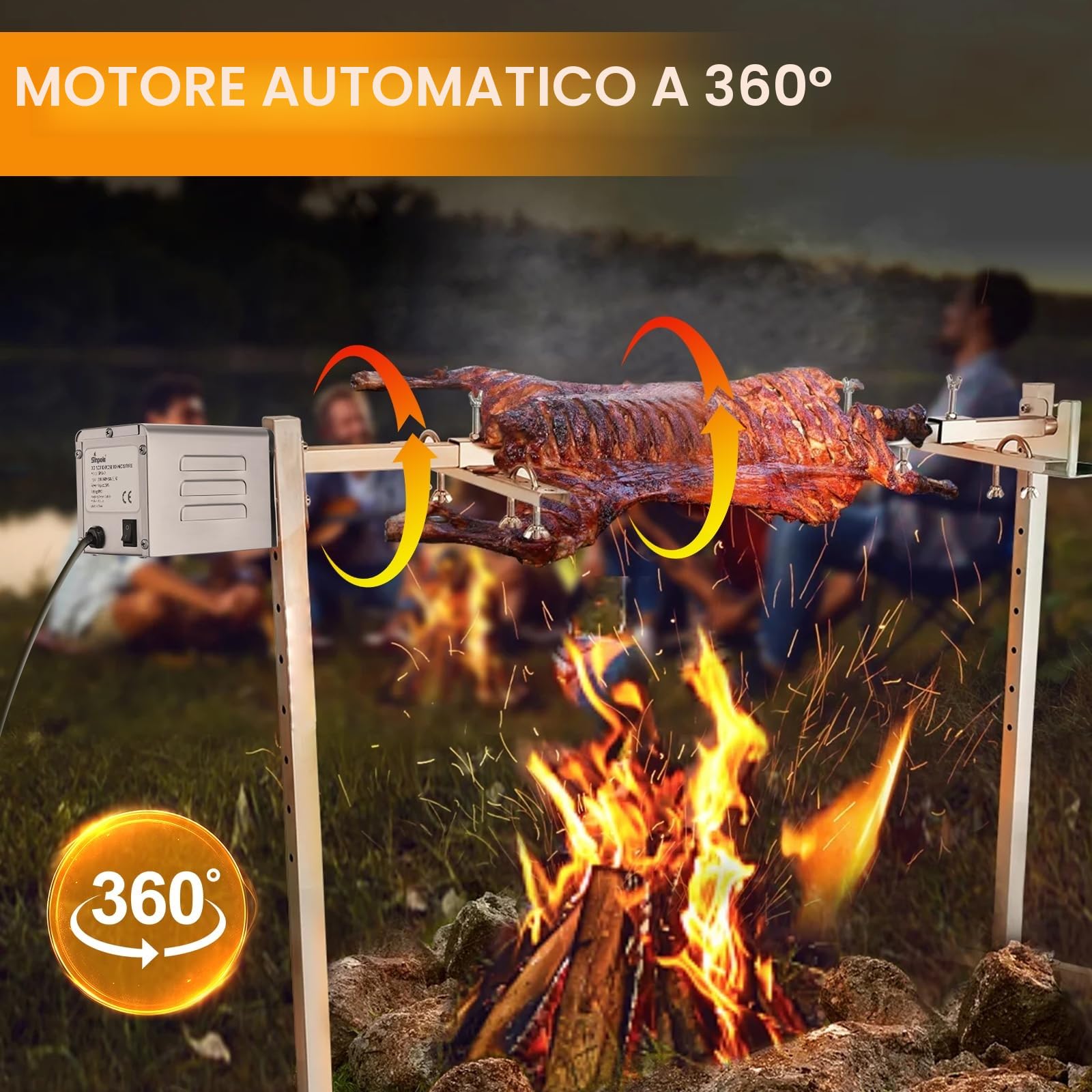 SP-S40 15W 60KG/132LBS Motore Elettrico per Barbecue in Acciaio Inox, 2.7 RPM Motore Professionale per Barbecue, Pollo, Maiale, Capra alla griglia all'aperto