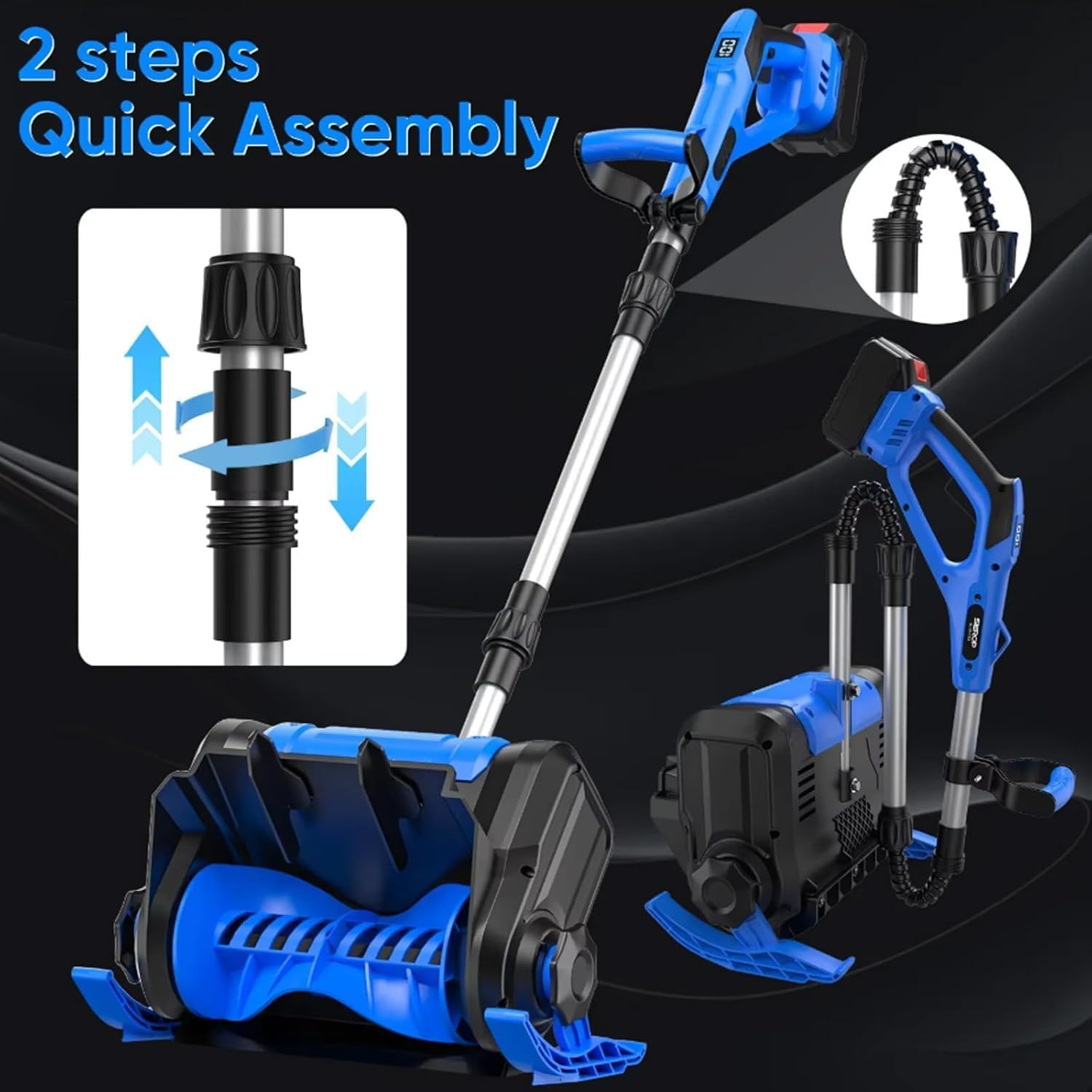 Cordless Snow Shovel, Foldable Handheld Snow Thrower, Aluminum Alloy Material & Battery Capacity Display, 30cm Clearing Width & 8.5m Throwing Distance, 3000 RPM Auto Electric Snow Thrower