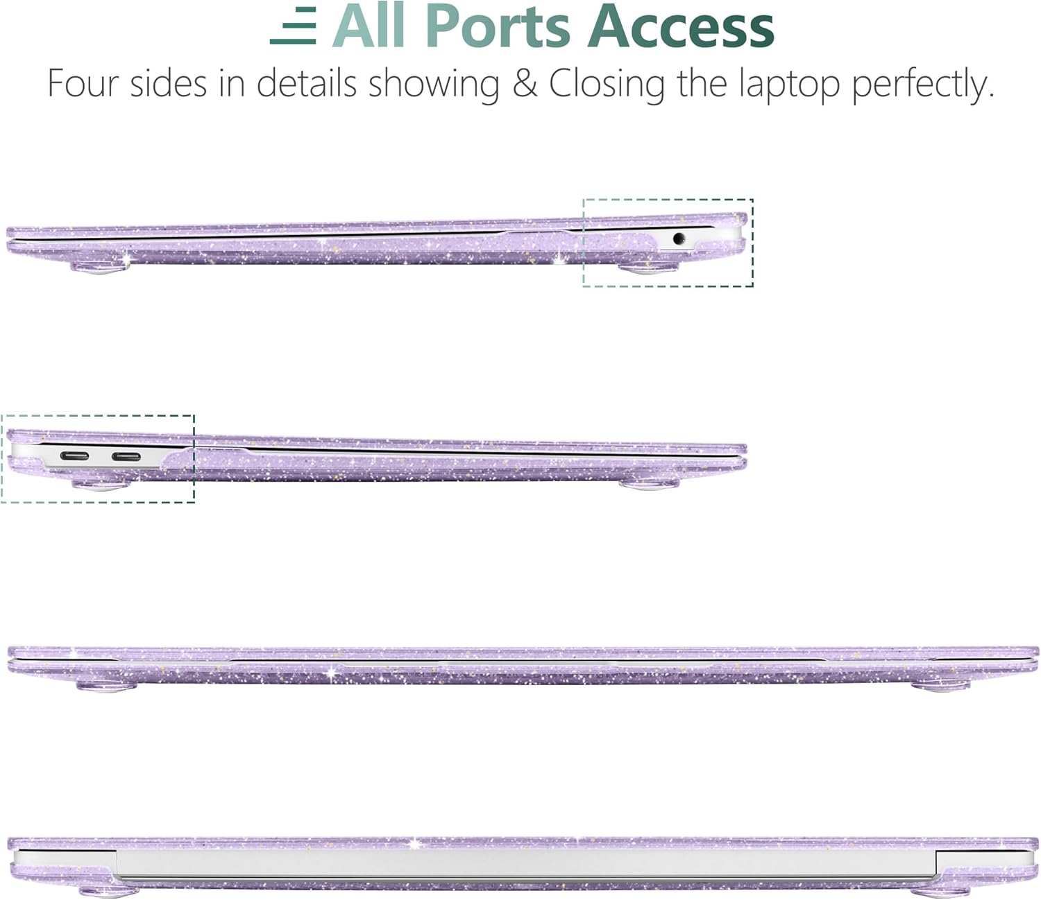 DONGKE for MacBook Air 13 inch Case 2021-2018 Release A2337 M1 A2179 A1932, Bling Plastic Hard Shell Case & Keyboard Cover Only Compatible with MacBook Air 13 inch Retina Fits Touch ID, Sparkly Purple