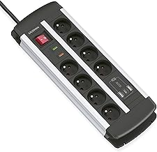 Type E (FR) Power Strip with Surge Protection (3680W 16A) Specially Designed for Computer Table, 8 Compartments with Fast Charger USB A and USB C 20W, Cable 1.5 m