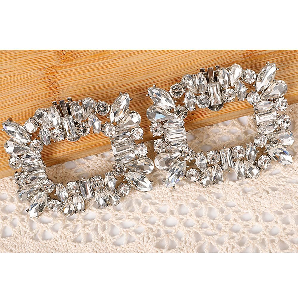 TRIXES Clips plateados para zapatos con imitación de diamantes, clips de cristal para zapatos de tacón, pack de 2